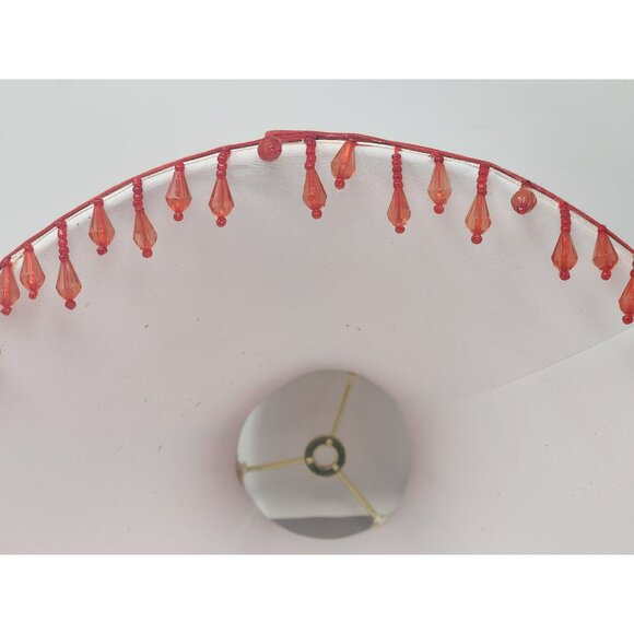 Vintage Crimson Red Fabric Bell Lampshade With Beaded Trim - Picture 7 of 16